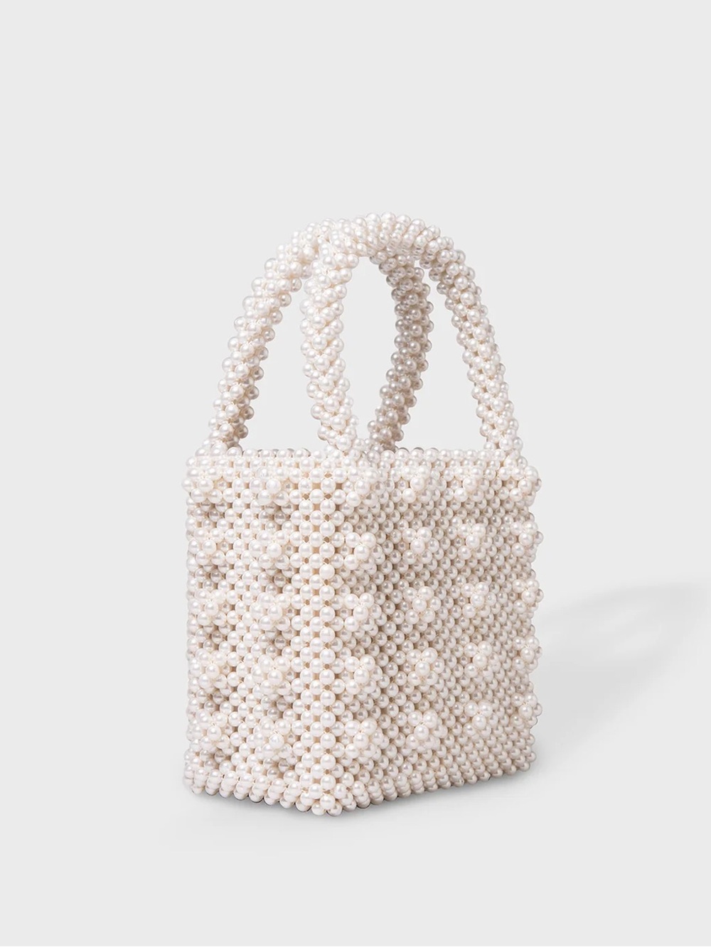 Pearl Beaded White Tote Bag - Elegant Handheld Purse